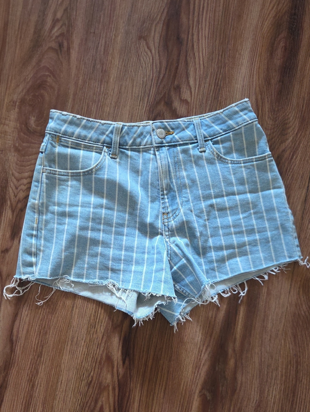 Wrangler Light Blue Striped Denim Cutoff Shorts